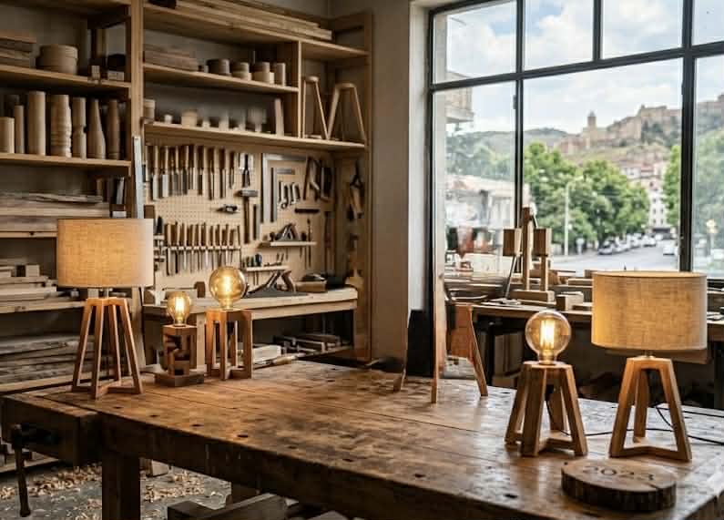 ხის ხელნაკეთი სანათურები და აქსესუარები